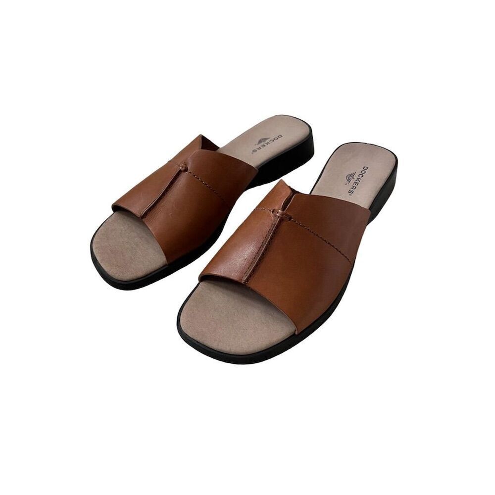 Dockers Women's Brown Leather Slide Sandals Casual Summer Slip On 8M